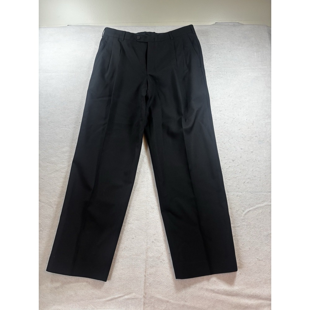 Lands End Traditional Fit Wool Pants Mens 33x30 Black Pleated Front Preppy